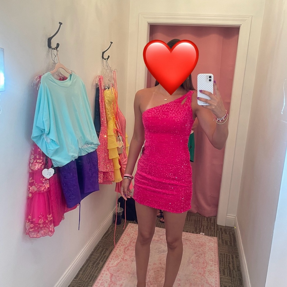 Hot Pink One-Shoulder Sequin Dress